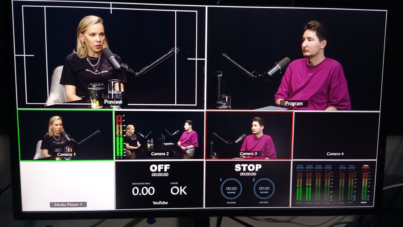 Интерьер студии подкастов с камерами