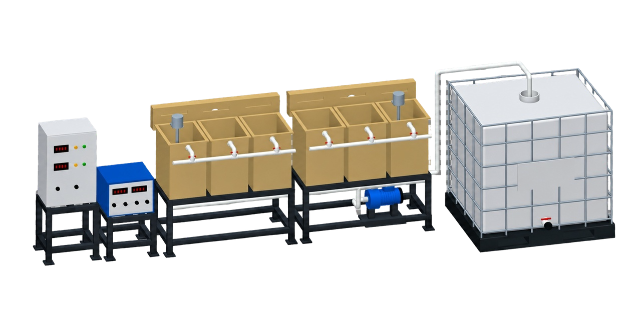 Модульная гальваническая линия с насосом и еврокубом для сбора растворов