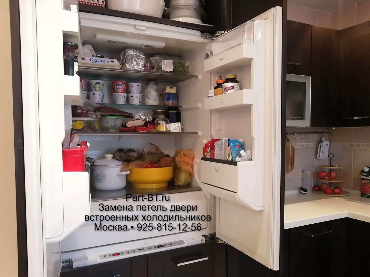 Ремонт двери встроенного 4х дверного холодильника Electrolux Side by Side ERZ 45800. Замена петель Hettich 3903 5.0 / 3904 5.0