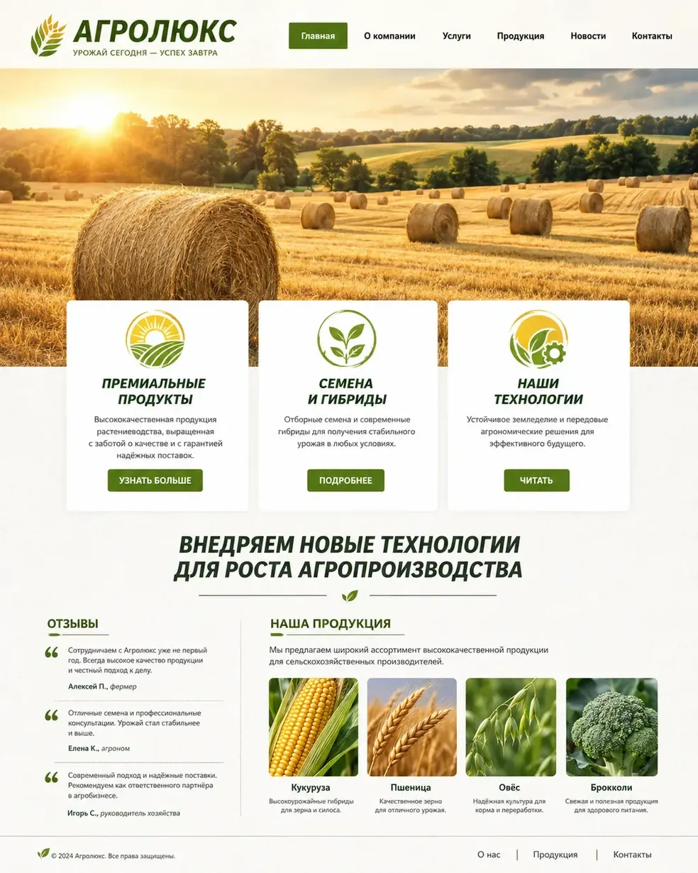 Лендинг агрокомпании Агролюкс
